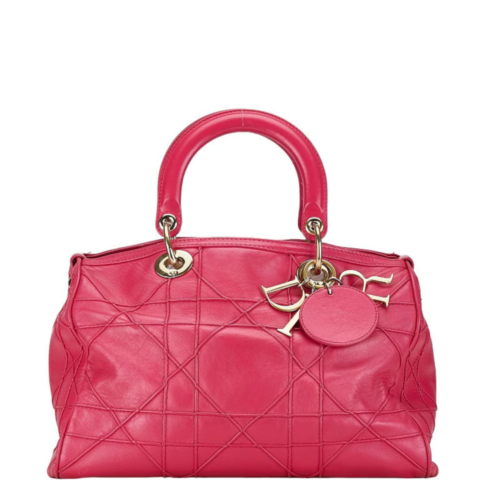 Dior Granville Cannage Handbag Shoulder Bag Pink Leather - Picture 2 of 8